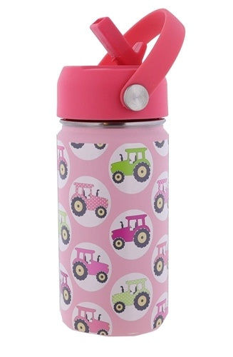 Big Pink Tractor12 Oz. Bottle With Straw Cap