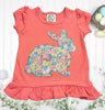 Coral Floral Bunny Silhouette Ruffle Bottom Shirt-Wholesale