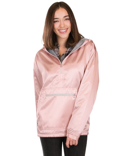 Rose Gold Charles River Rain Pullover with Embroidery