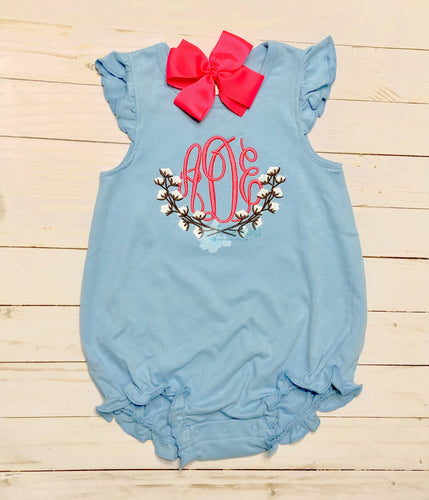 Monogrammed Cotton Stalk Angel Sleeve Bubble